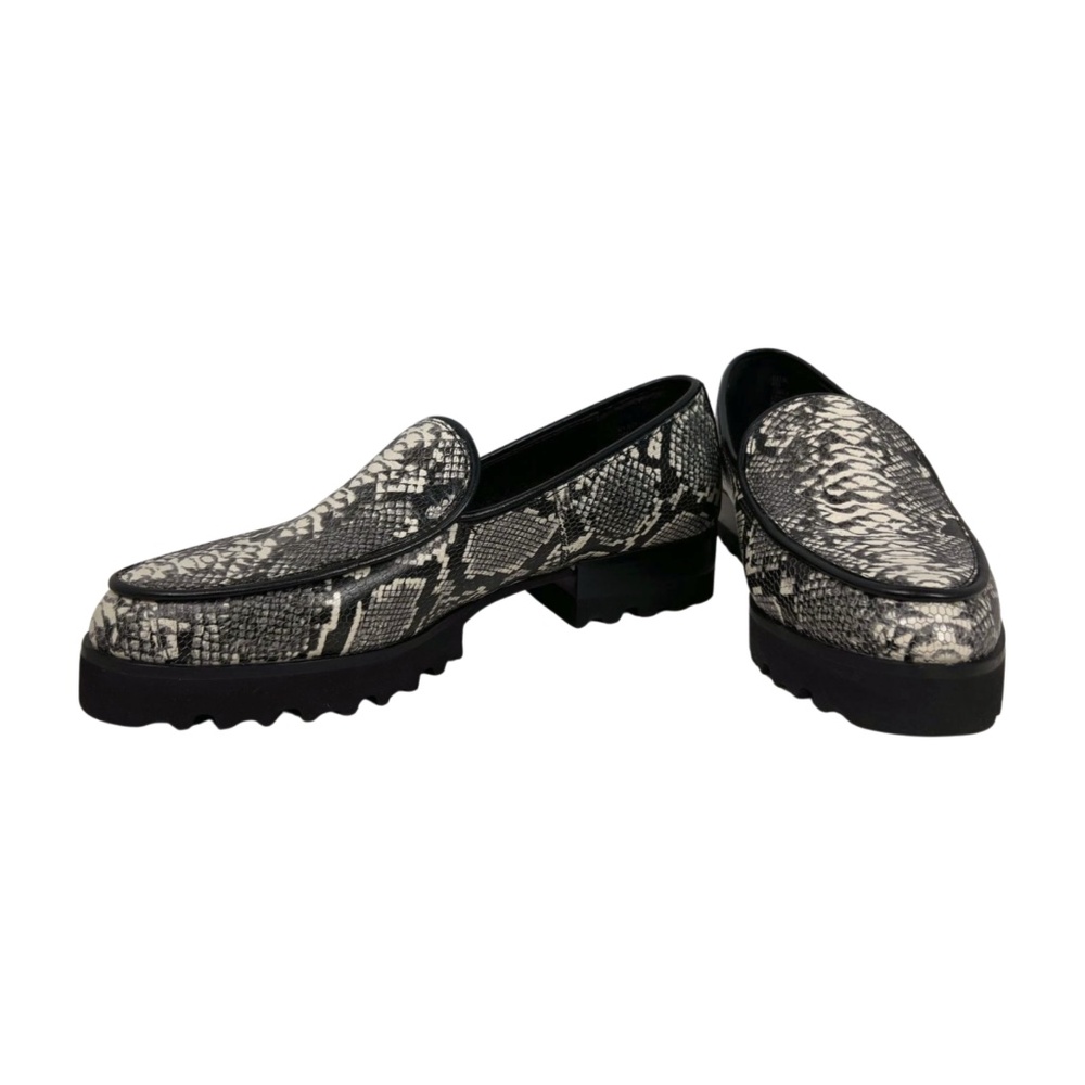 Donald Pliner Elen Leather Black & White Snake Print Lug Sole Pointed Loafer 6